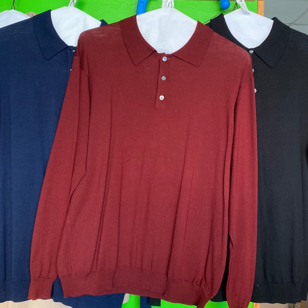 3 Pronto-Uomo men’s merino wool sweaters, black , navy and red